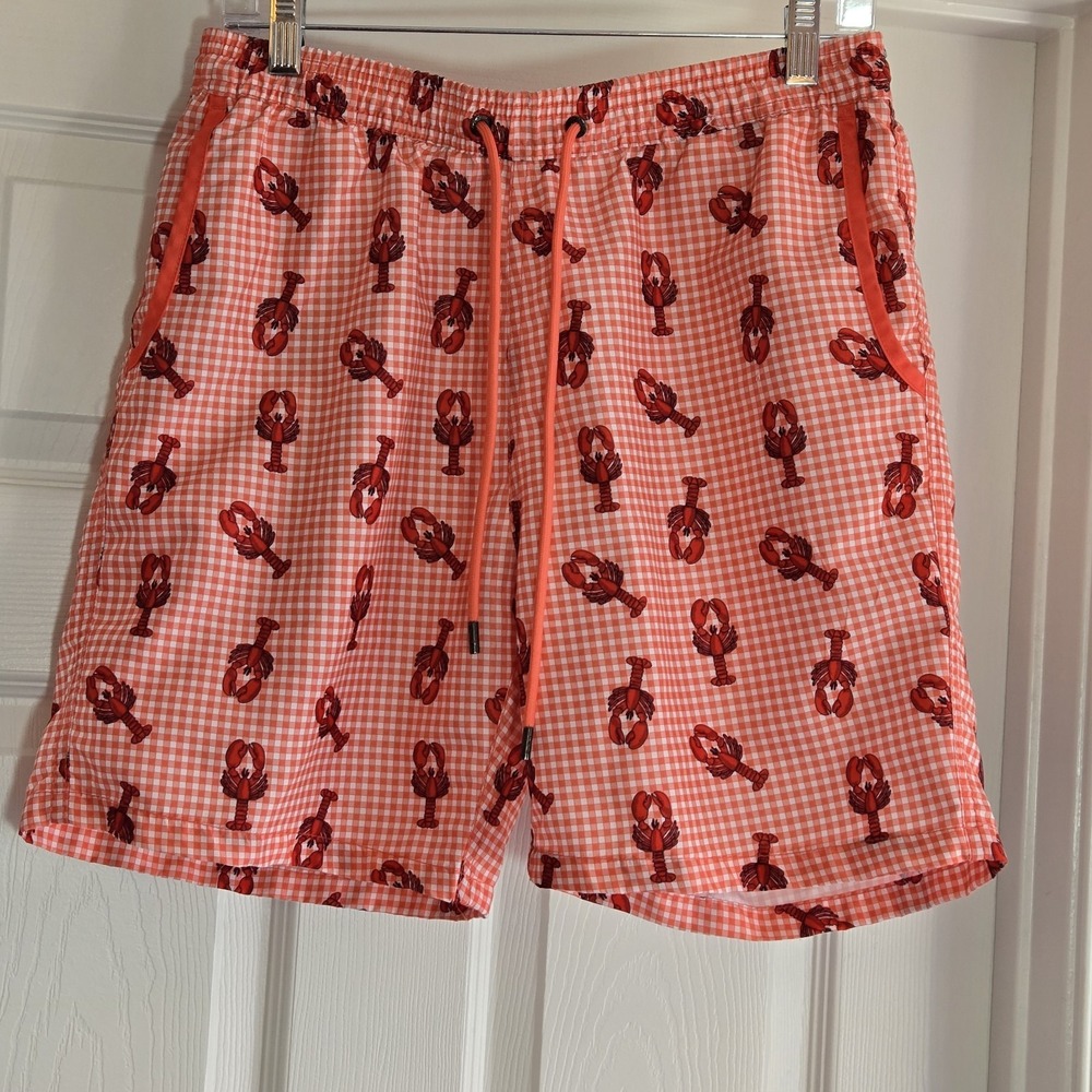 Mr. Swim Size M Swim‎ Shorts Board Shorts Lobster Print Checkered With Pockets